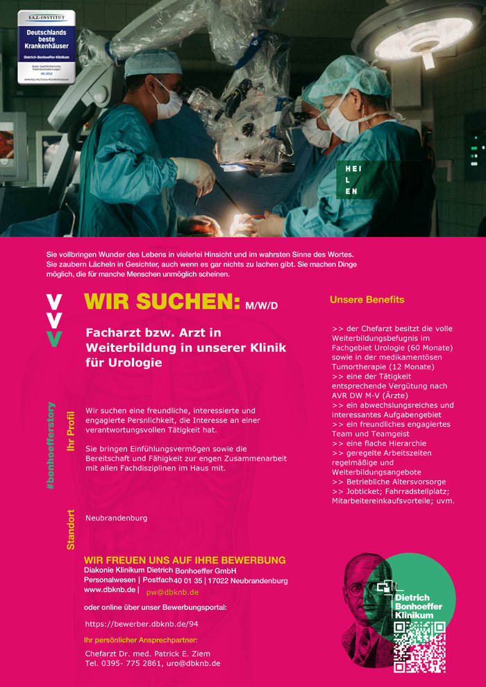 Diakonie Klinikum Dietrich Bonhoeffer GmbH Facharzt/Fachärztin in Weiterbildung für Urologie Neubrandenburg stellencompass.de